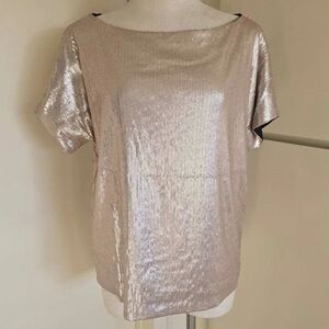 Gibson pale gold sequin Bateau neck short slv. "T-Shirt", Fully lined, NWT, Sz.M